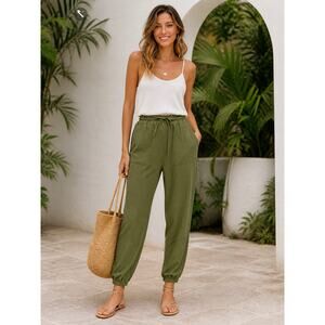 TED BAKER Viscose Olive Utility Cargo Jogger Pants Size 4 Casual Chic